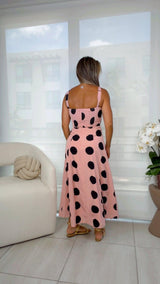 0870 Polka dot bow tie bra midi dress