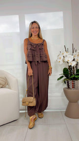 8678 Tieres ruffle bow top and pants set