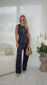 H760 Sleeveless button top and pants set