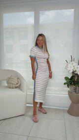 O159 Short sleeve dress with stripe pattern