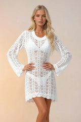 3211 Crochet beach cover up open back dress