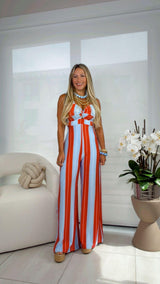 1943 Striped print tie back jumpsuit kiut