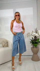 2004 Washed denim culotte Bermuda
