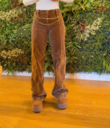 1316 High rise wide front yoke curduroy pants