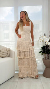 2506 Fringe crochet maxi dress