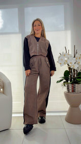 5045 Contrast denim and knit jacket and pants set