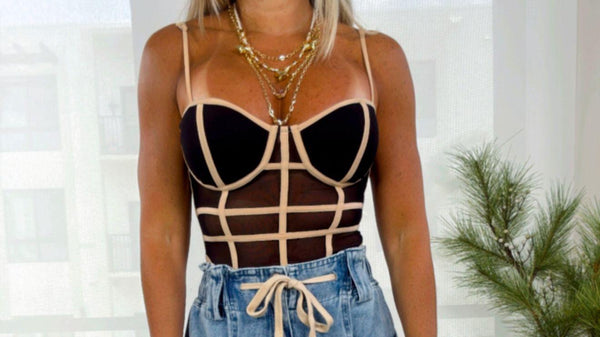 4555 Piping detailed mesh bodysuit