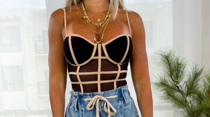 4555 Piping detailed mesh bodysuit