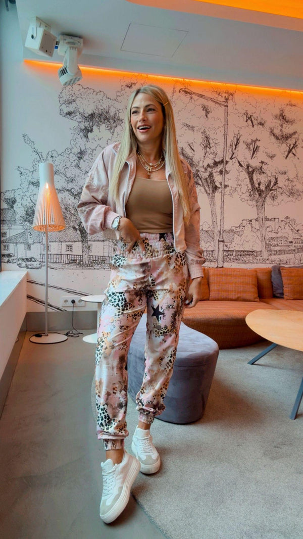 1707 Leopard star printed jacket and jogger set KIUT