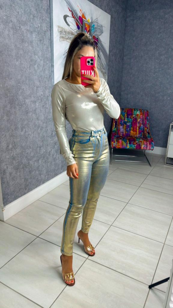 B152 Foil effect skinny jeans