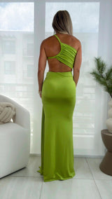 6348 One strapped asymmetric maxi dress