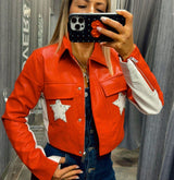 8029 Faux leather star crop jacket