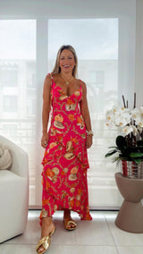 4288 Printed ruffle maxi dress