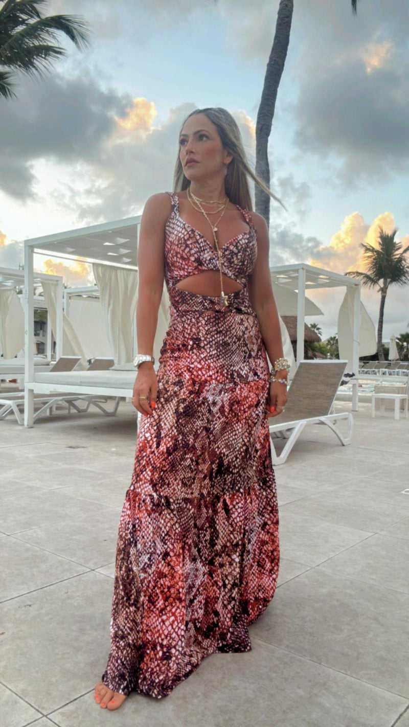 1608 Snake print open front maxi dress