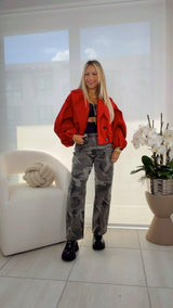 0183 High rise ankle barrel camo pants