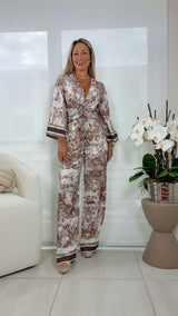 7098 Garden print top and pants set