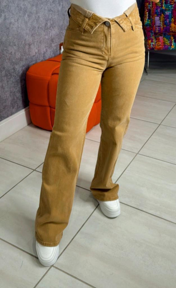 5314 Mid rise flap slim wide leg jeans