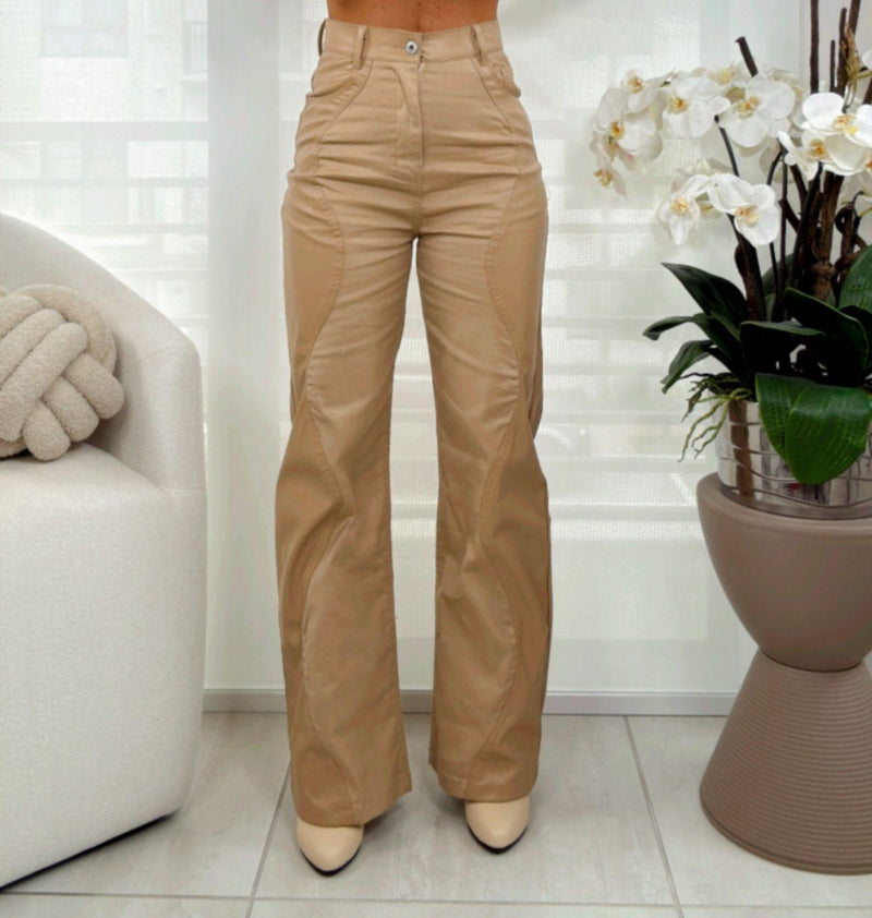 5151 Straight leg contrast leather pants