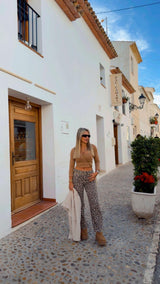 3697 High rise leopard print barrel pants