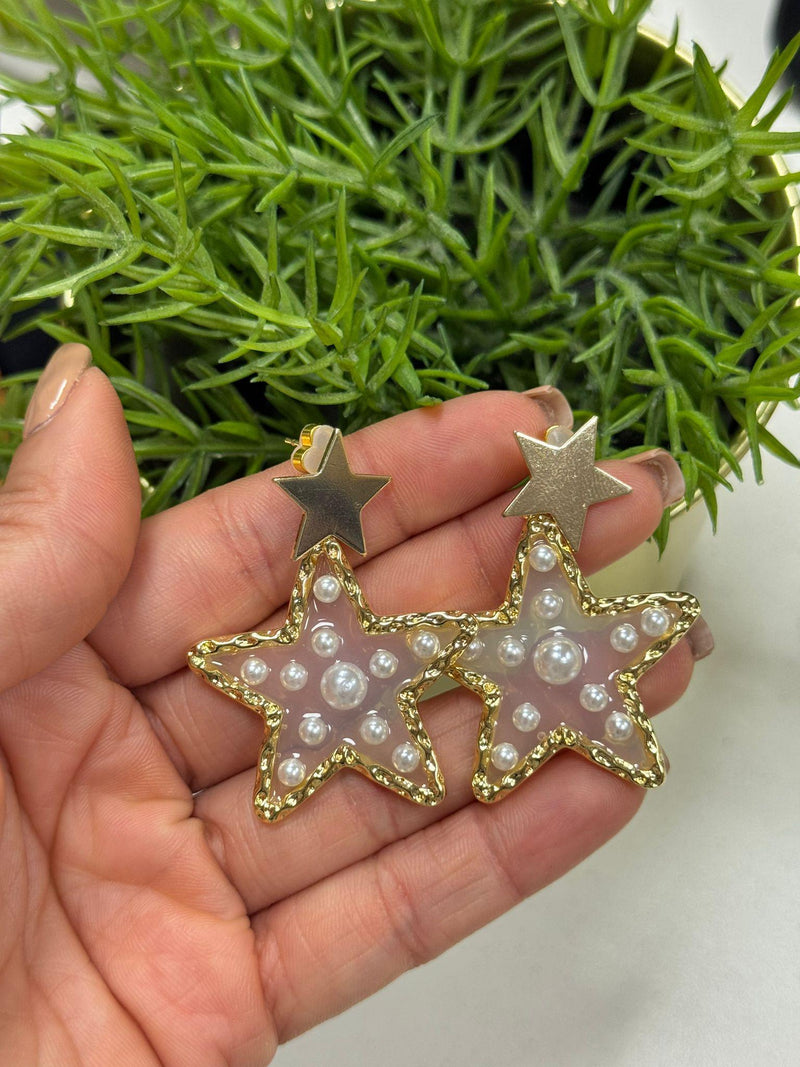 DL11 Estrella clear con perlas aretes