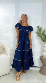 2464 Off shoulder with flounce midi dress