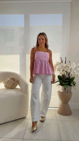 6991 Striped peplum top with tie straps