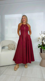 3308 Smocking back halter maxi dress