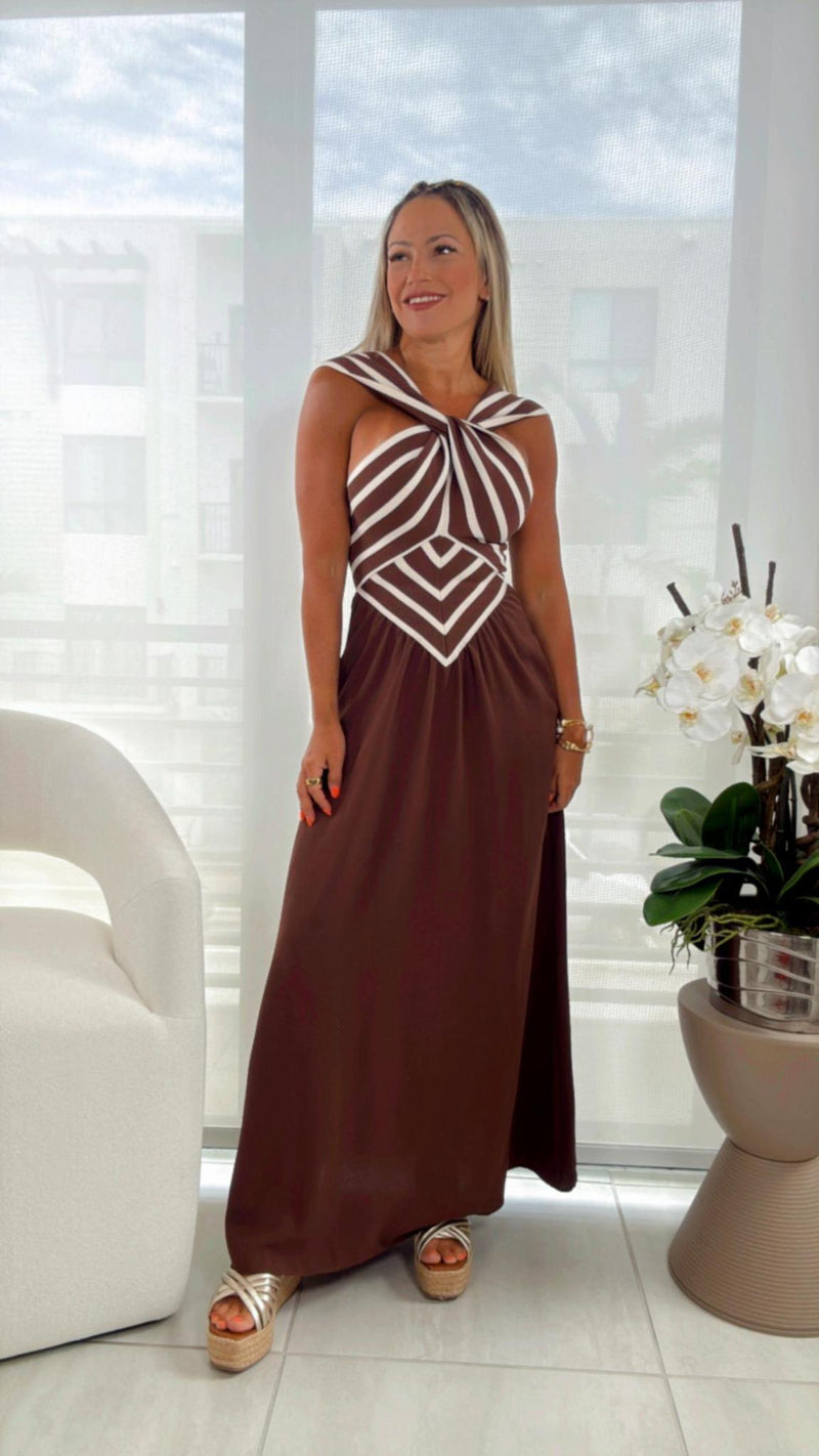 3302 Contrast stripe midi dress