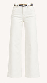 0068 High rise wide leg printed waistband pants