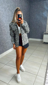 1039 Zebra print denim jacket