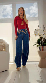 8930 Wide leg barrel denim pants