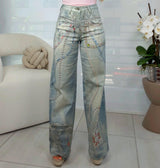 1687 Printed denim pants
