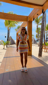 1015 Tie front crochet top and skirt set