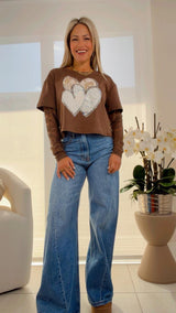 2778 Lace sleeve hearts detail T-shirt