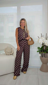 1002 Polka dot sleeveless top and pants set