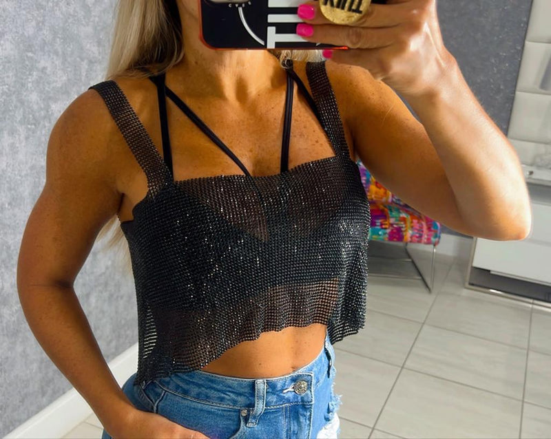 2023 Rhinestone detail crop cami top