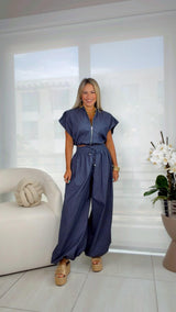 4649 Zip-up top and bubble pants set