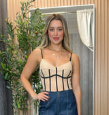 2818 Mesh panel bodysuit with front stripe
