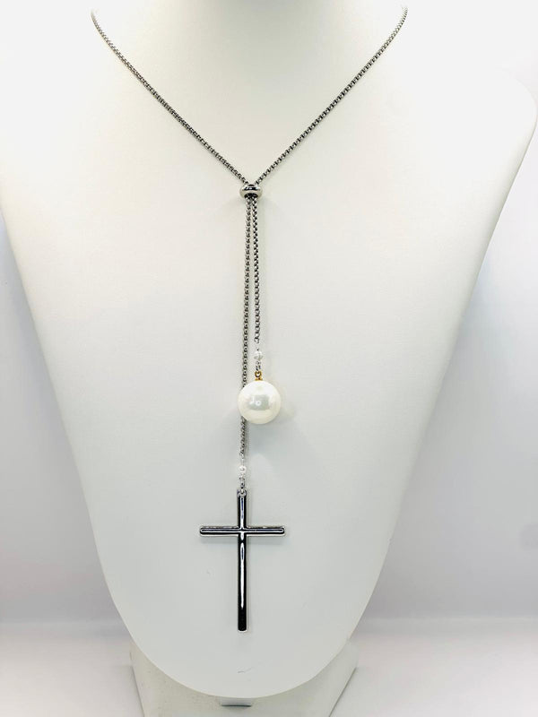 N1155 Corbatin cross and pearl silver