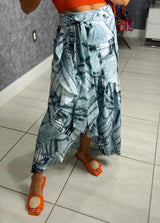 1050 Print denim wrap skirt with flounce