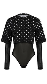 7527 Body mesh with polka dot crop top