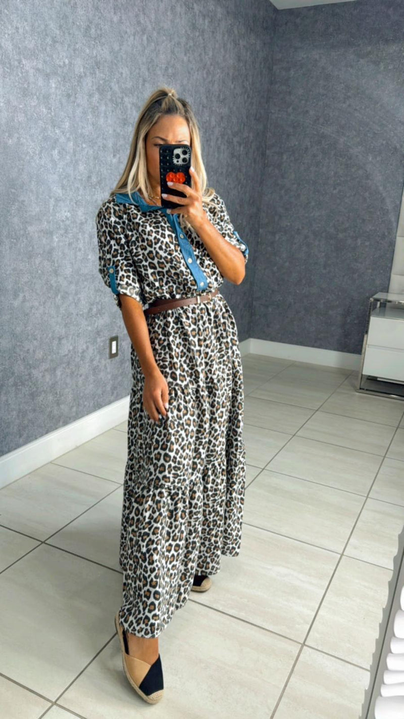 6440 Animal print maxi dress with belt