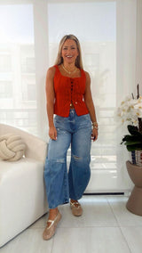 5061 Tie front square neck blouse