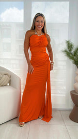 6348 One strapped asymmetric maxi dress