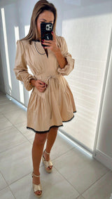 0345 Trim detail poplin mini dress