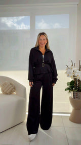 1204 Zip up jacket and wide leg pants set