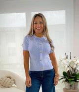 2998 Bow pins pointelle sweater top