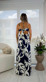 3110 Bust keyhole back tie maxi dress