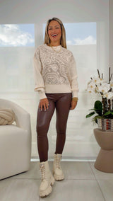 7048 Crochet detail front sweater
