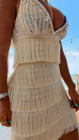 4985 Crochet beach fringe mini dress